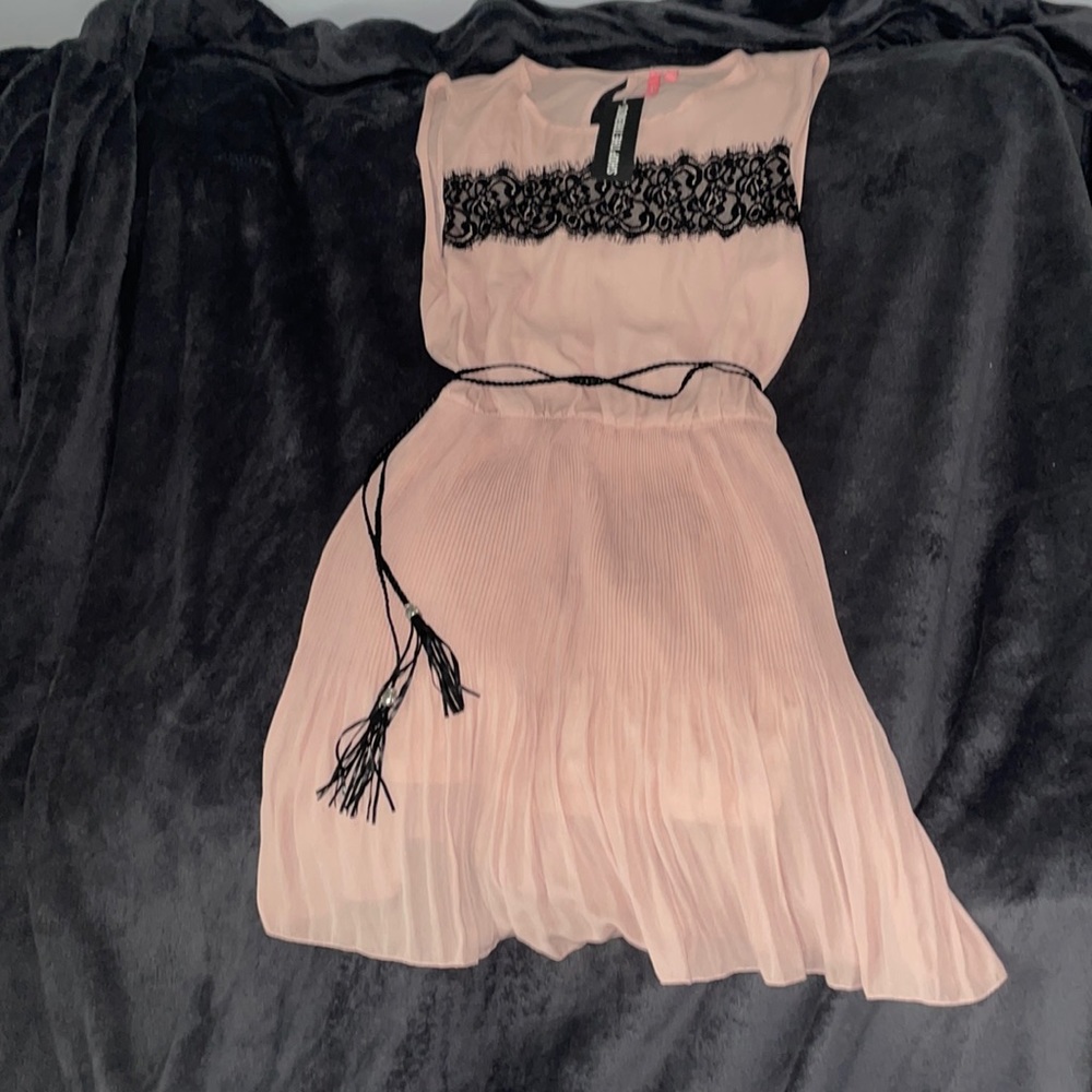 Large Blush pink chiffon dress with black accents